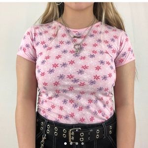 y2k pastel pink floral baby tee 🌸